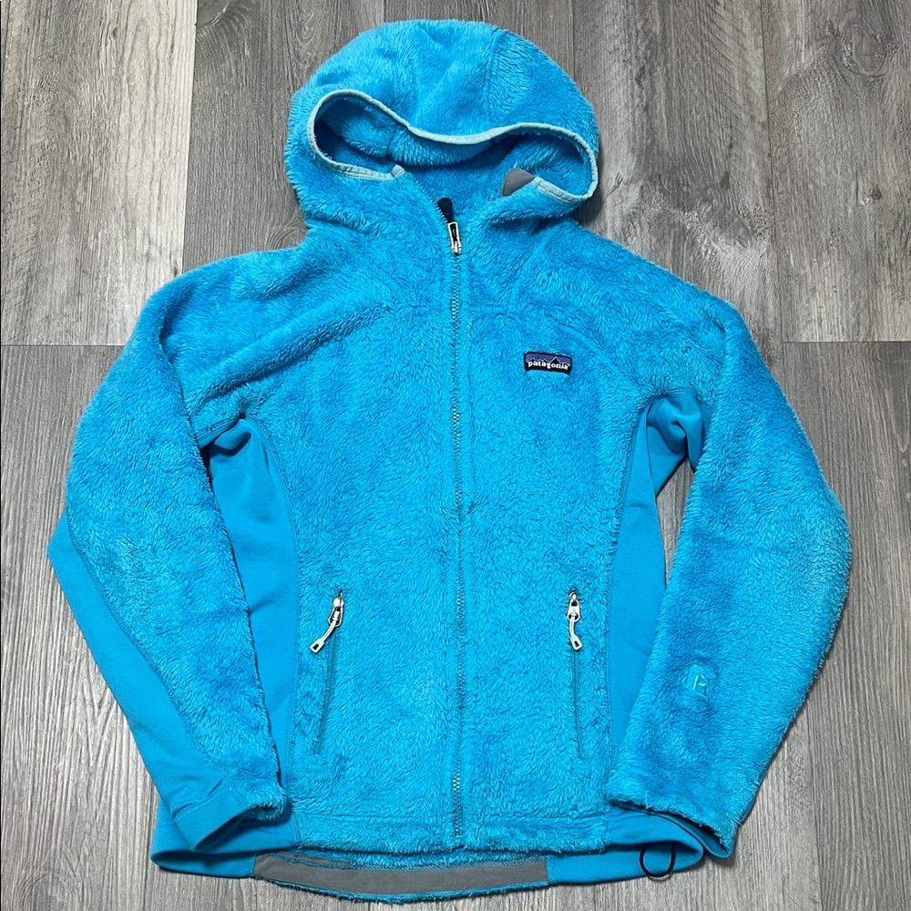 Patagonia woman’s Polartec thermal fleece zip up Hoodie Pro/Turquoise/ size XS